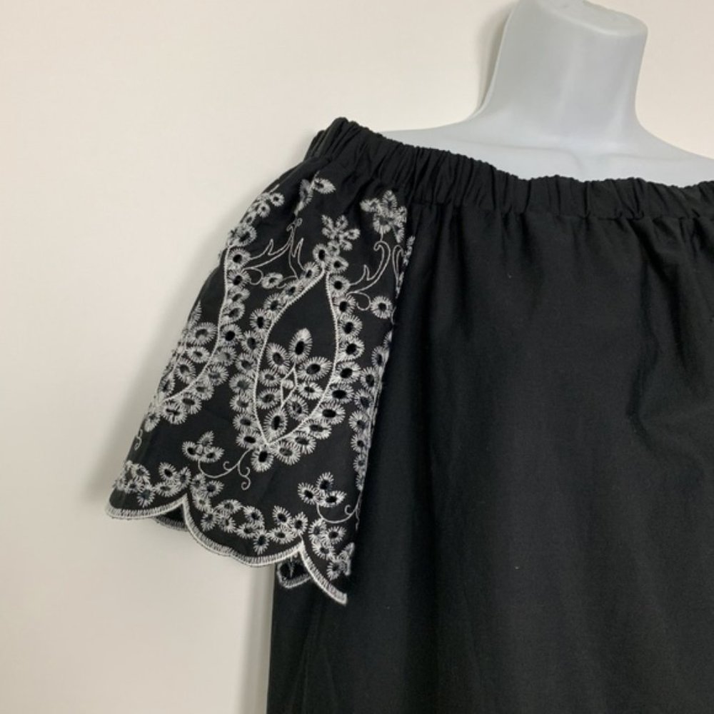 NYC Embroidered Short Sleeve OTS Dress Black #2561 - Picture 3 of 8